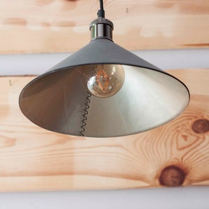 Leather cone pendant light fixtures Leather farmhouse lampshade for kitchen island or dining room Leather industrial lighting zdjęcie 6