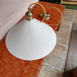 Leather pendant light in white and gold Cone pendant lighting fixtures Modern farmhouse leather lampshade for kitchen furniture and decor image 3