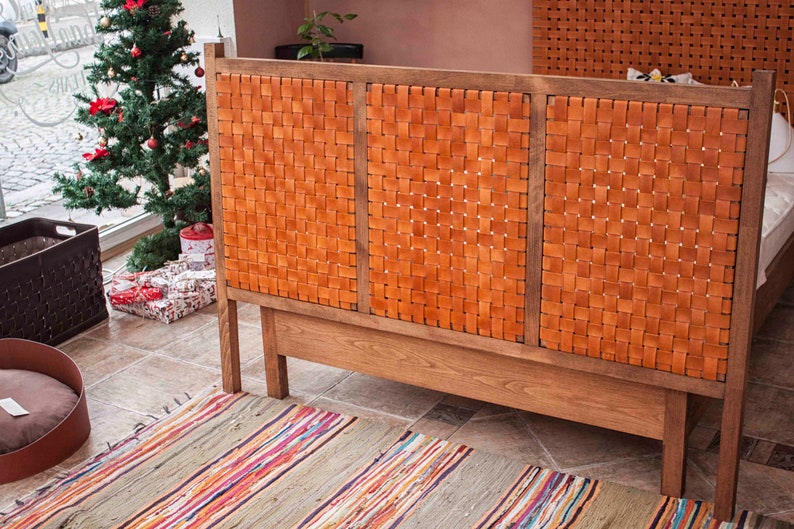 Woven Leather Headboard King Queen & Custom Sizes Bed Frame Etsy