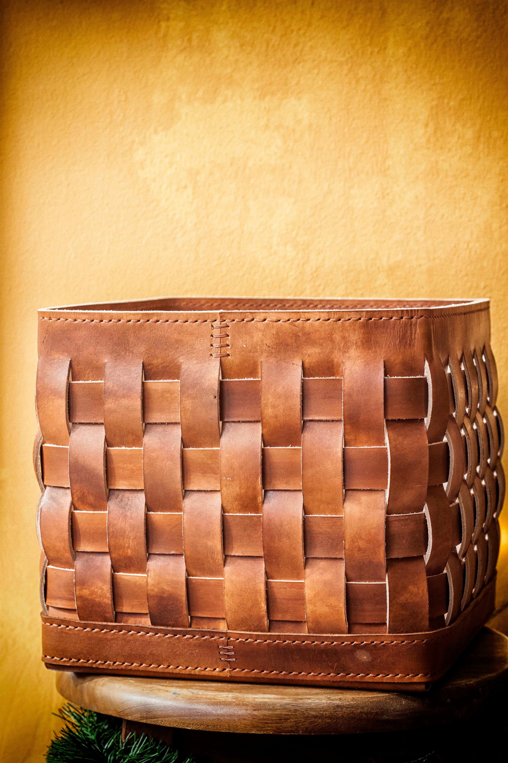 Woven Leather Basket