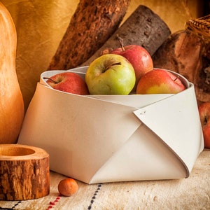 White Leather Basket, Kitchen Decor, Picnic Basket, Food Storage Basket, Table Decor, Home Gifts For Mom, Modern Bread Basket, Decor Accents image 5