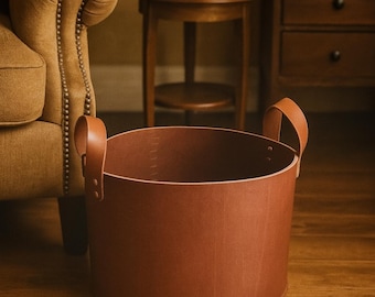 Leather Storage Basket, Home Improvement, Vegetable Tanned Leather Storage Bin, Home Gift For Mom, Catch All Basket, Stationary Bin