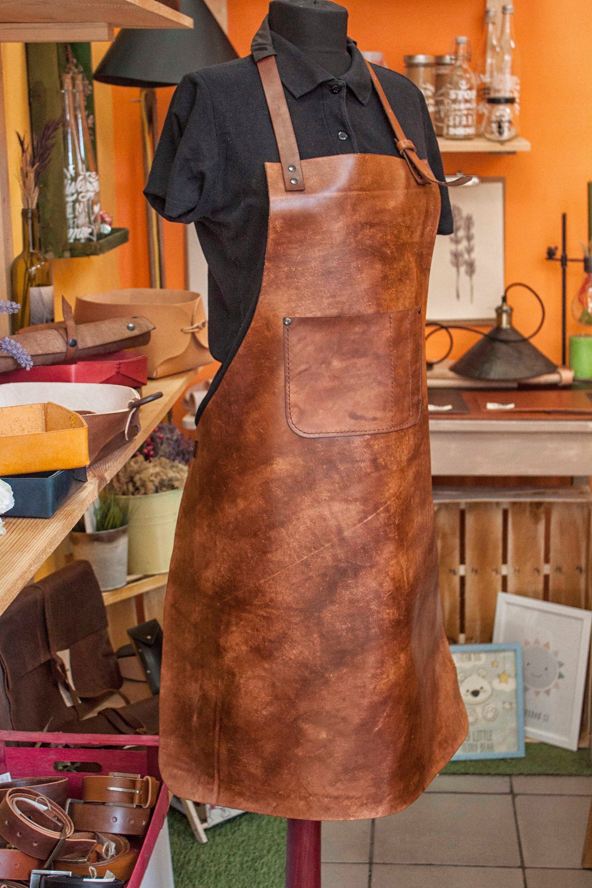 Brown Vegan Leather Kitchen Apron With Pocket and Towel Holder Cooking Work Wear