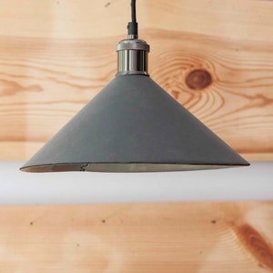 Leather cone pendant light fixtures Leather farmhouse lampshade for kitchen island or dining room Leather industrial lighting zdjęcie 7