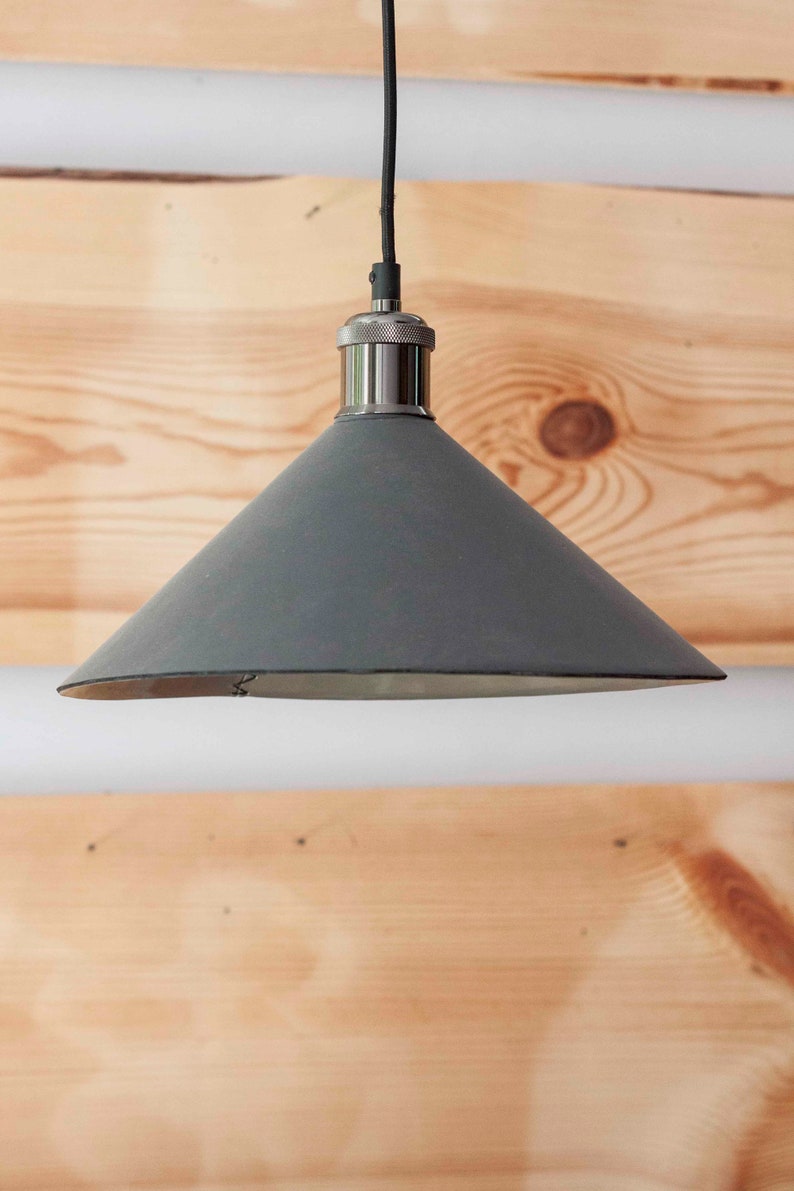 Leather cone pendant light fixtures Leather farmhouse lampshade for kitchen island or dining room Leather industrial lighting zdjęcie 7