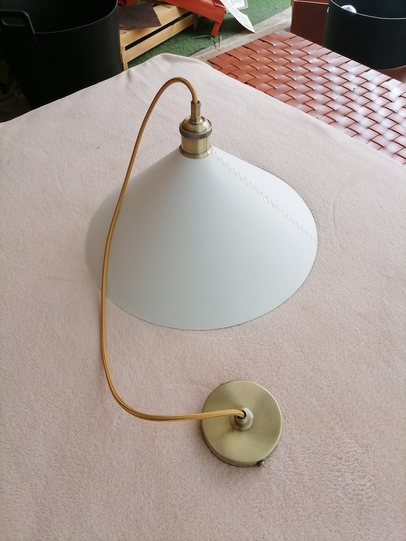 Leather pendant light in white and gold Cone pendant lighting fixtures Modern farmhouse leather lampshade for kitchen furniture and decor image 4