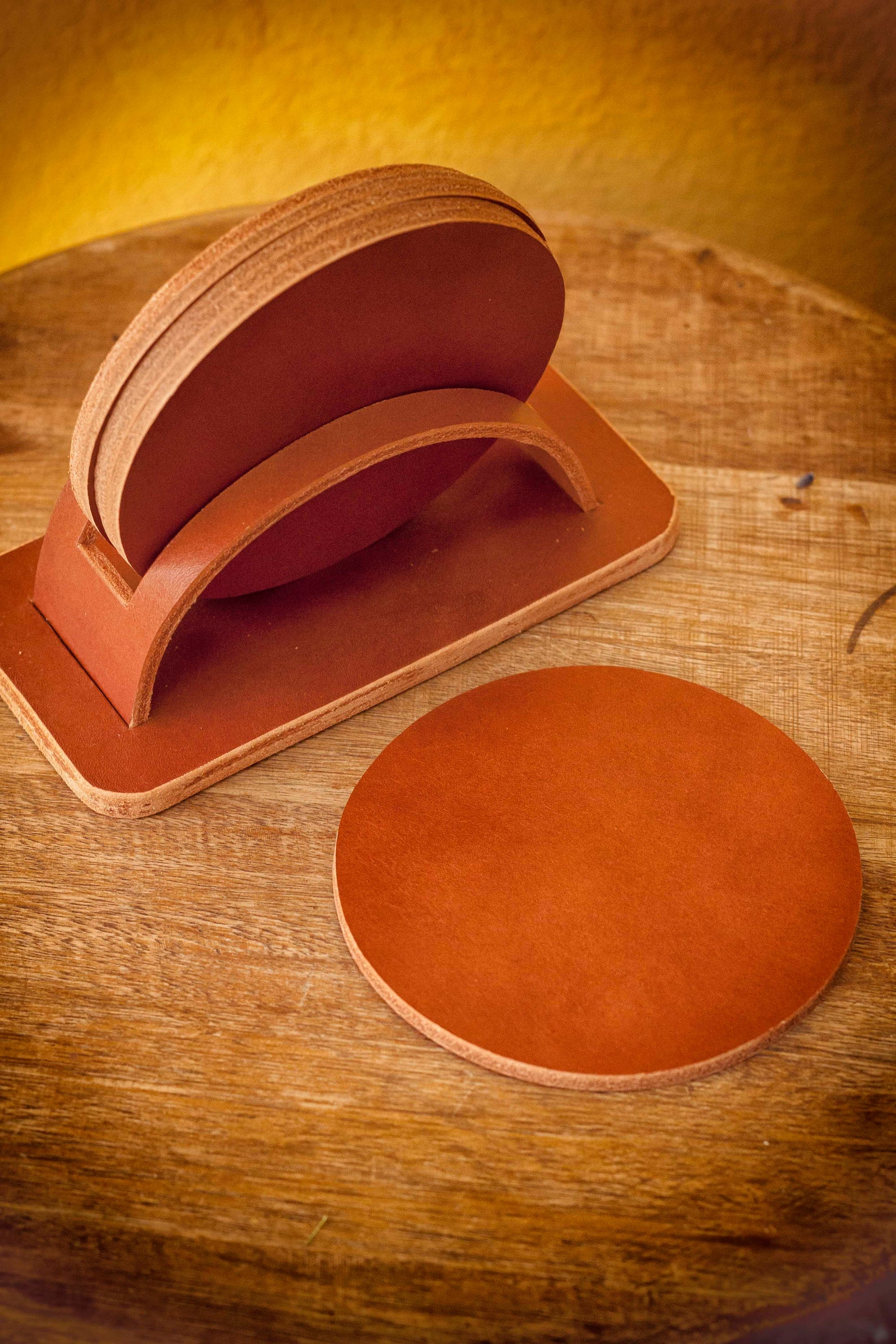 Leather Coasters Round Leather Coaster Set of 6 Drink Etsy