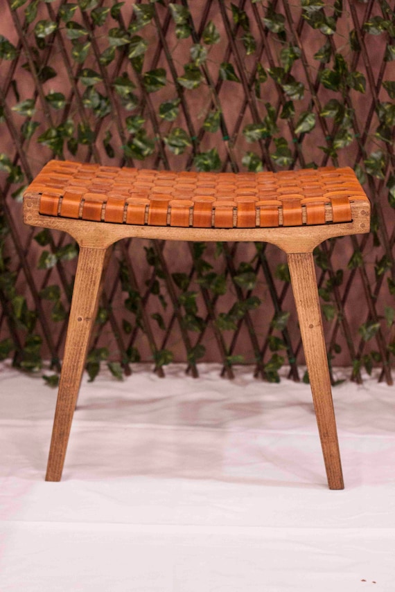 Leather Ottoman Stool Chair Woven by Hand Outdoor Decor