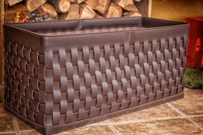 Woven Leather Basket Handmade Leather Laundry Basket Clothes Etsy