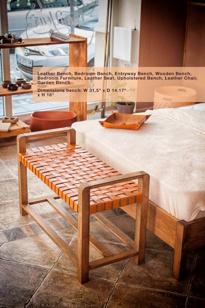 Woven Leather Bench Outdoor Furniture and Outdoor Decor - Woven End Of Bed Bench or Entryway Bench With Storage - Outdoor Entertaining image 5