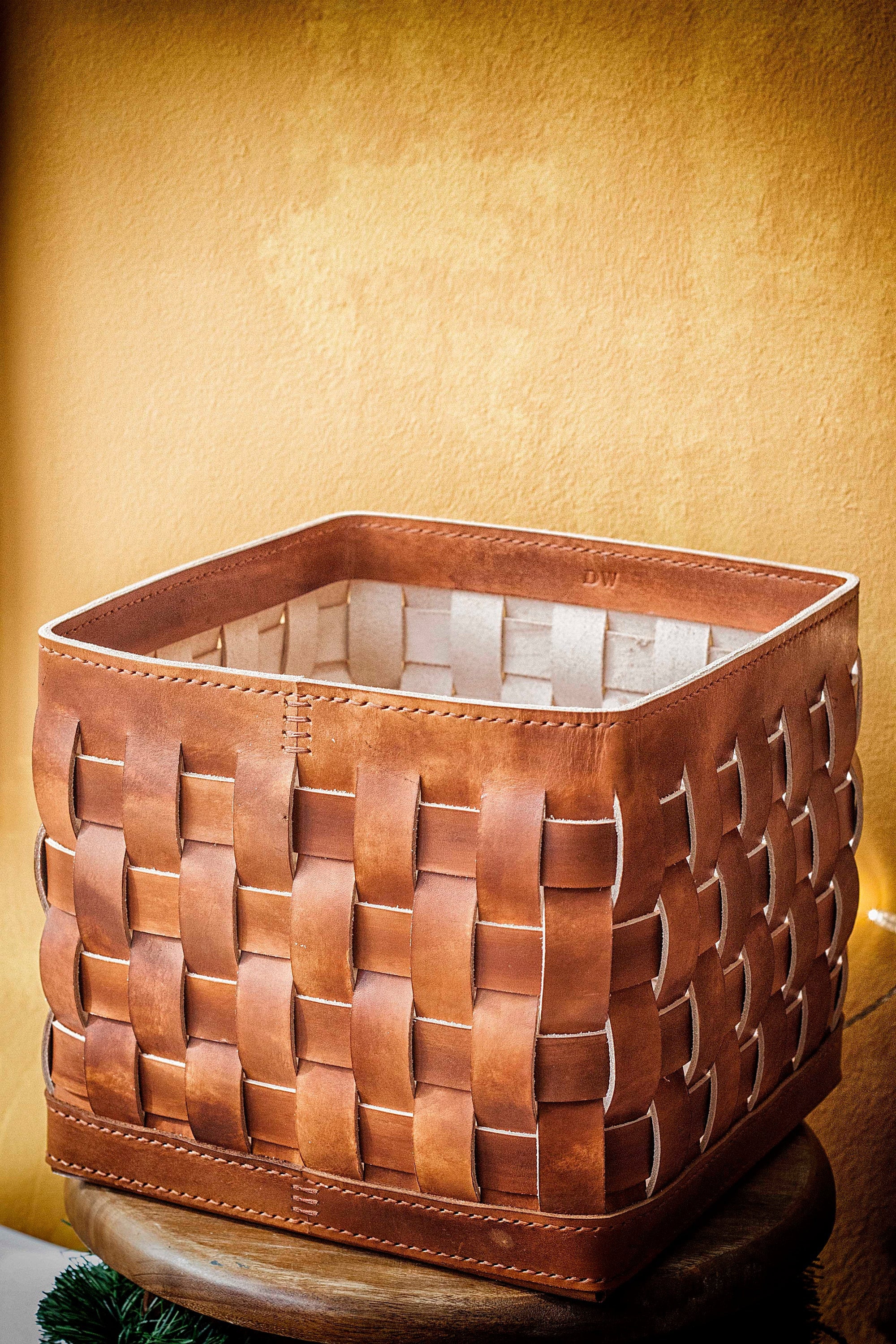 woven leather basket