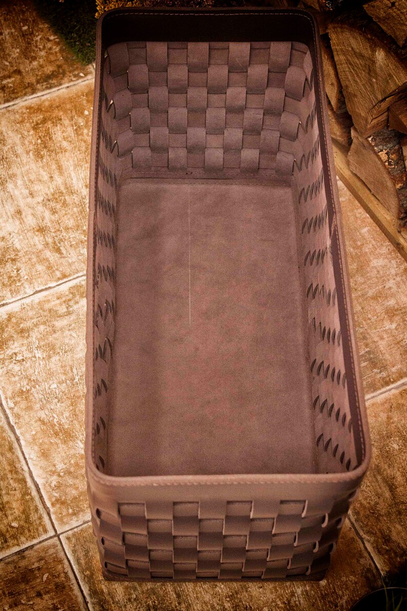 Woven Leather Basket Handmade Leather Laundry Basket Clothes Etsy