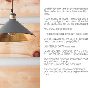 Leather cone pendant light fixtures Leather farmhouse lampshade for kitchen island or dining room Leather industrial lighting zdjęcie 8