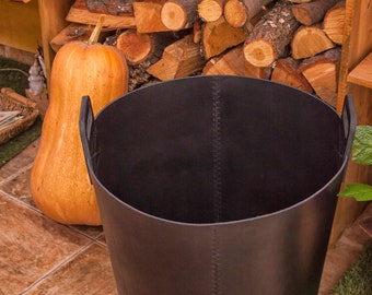 Large Firewood Storage Basket, Leather Log Carrier, Gift Grandparent, Firewood Bucket, Leather Gift, Fireplace Storage Bin, Handmade Gift
