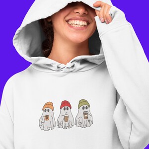 Ghost with Coffee Hoodie, Hoodie Sweater, Hoodie for men and women, Holiday Hoodie, Sweater fall, Halloween Hoodie, Ghost Hoodie, Cute Ghost