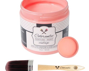 Colorantic- Bundle Dark Pink (Grapefruit,16 Oz) Chalk Paint and Oval Purple Chalk Paint Brush