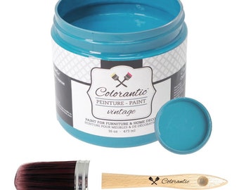 Colorantic- Bundle Blue (Mermaid,16 Oz) Chalk Paint and Oval Purple Chalk Paint Brush.
