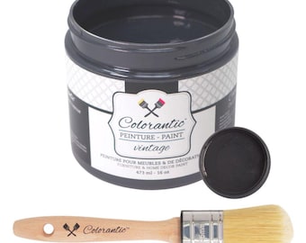 Colorantic- Bundle Dark Black (Night) Chalk Paint and 35mm Oval Beeswax Paint Brush
