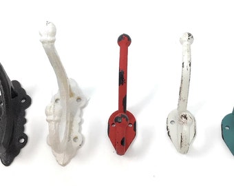 Iron Hook (Pack of 2) | Color Options: Black, White, Red, Cream, Turquoise | for Decoration and DIY Project with Antique Look