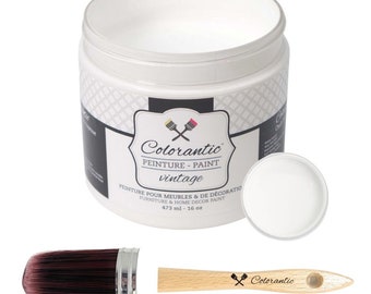 Colorantic- Bundle Pure White (Cotton Ball,16 Oz) Chalk Paint and Oval Purple Chalk Paint Brush