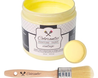 Colorantic - Bundle Pale Yellow (Lemon Pie) Chalk Paint and 35mm Oval Beeswax Paint Brush