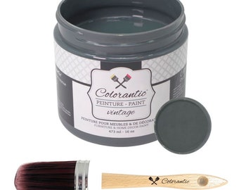 Colorantic- Bundle Charcoal Grey (Acai Berry,16 Oz) Chalk Paint and Oval Purple Chalk Paint Brush