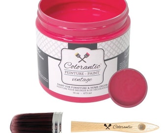 Colorantic- Bundle Red (Raspberry,16 Oz) Chalk Paint and Oval Purple Chalk Paint Brush