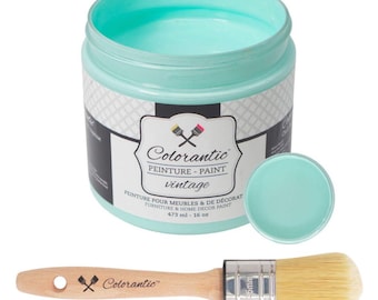 Colorantic - Bundle Turquoise Blue (Caribbean Sea) Chalk Paint and 35mm Oval Beeswax Paint Brush