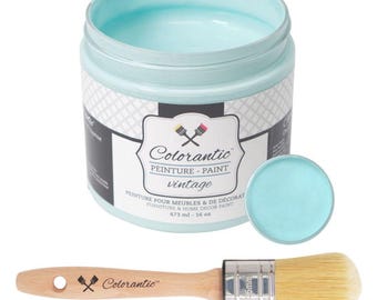 Colorantic - Bundle Medium Turquoise (Ocean) Chalk Paint and 35mm Oval Beeswax Paint Brush