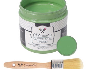Colorantic - Bundle Leaf Green (Nature) Chalk Paint and 35mm Oval Beeswax Paint Brush