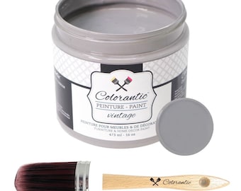 Colorantic- Bundle Dark Grey (Tractor Dust,16 Oz) Chalk Paint and Oval Purple Chalk Paint Brush.