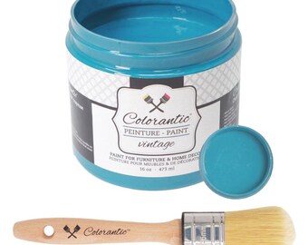 Colorantic - Bundle Blue (Mermaid) Chalk Paint and 35mm Oval Beeswax Paint Brush