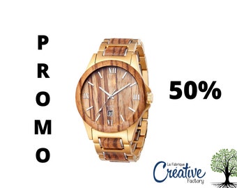 Men's Watch Wood Gifts for Men | Custom Engrave Watch | Gold Stainless Steel