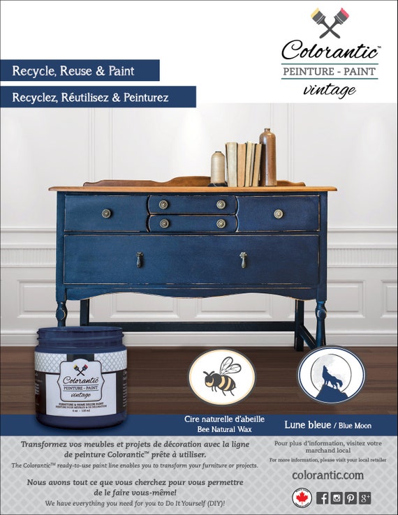 BLUE MOON Dark Blue Chalk Based Paint Furniture and DIY Home Decor