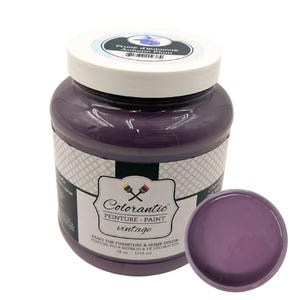 May include: A 1.7 litre bottle of Colorantic vintage paint in the colour "Prune d'automne" or "Autumn Plum". The paint is a deep purple colour.