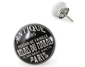 2 Black Round Ceramic Knobs | Antique Style, Country, Vintage | Decoration, Furniture Drawers | Knob025