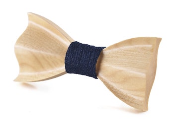 Wooden Bow Tie for Adult Men | Wave Shaped Bow Tie | Choice of Maple or Walnut Bow Tie | Fabric Colour Options