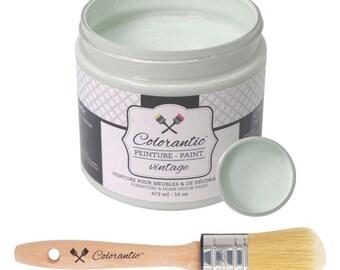Colorantic - Bundle Light Mint Green (Spring Breeze) Chalk Paint and 35mm Oval Beeswax Paint Brush