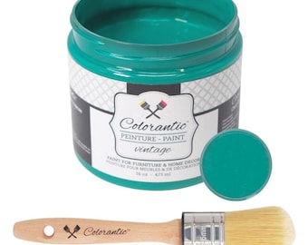 Colorantic - Bundle Dark Green (Emerald) Chalk Paint and 35mm Oval Beeswax Paint Brush