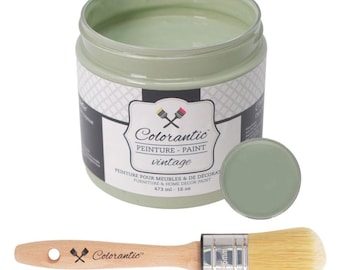 Colorantic - Bundle Light Green (Sage) Chalk Paint and 35mm Oval Beeswax Paint Brush
