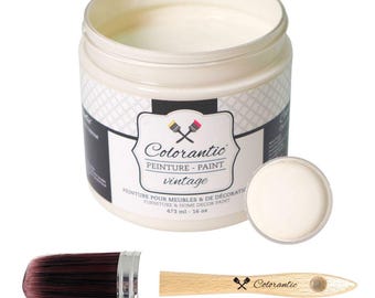 Colorantic- Bundle Off-White (Vintage Cream) Chalk Paint and Oval Purple Chalk Paint Brush