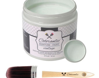 Colorantic- Bundle Light Mint Green (Spring Breeze,16 Oz) Chalk Paint and Oval Purple Chalk Paint Brush