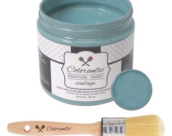 Colorantic - Bundle Blue Gray (Zen) Chalk Paint and 35mm Oval Beeswax Paint Brush