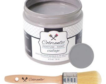 Colorantic- Bundle Dark Gray (Tractor Dust) Chalk Paint and 35mm Oval Beeswax Paint Brush
