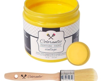 Colorantic - Bundle Bright Yellow (Sunflower) Chalk Paint and 35mm Oval Beeswax Paint Brush