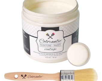 Colorantic- Bundle Off-White (Vintage Cream) Chalk Paint and 35mm Oval Beeswax Paint Brush
