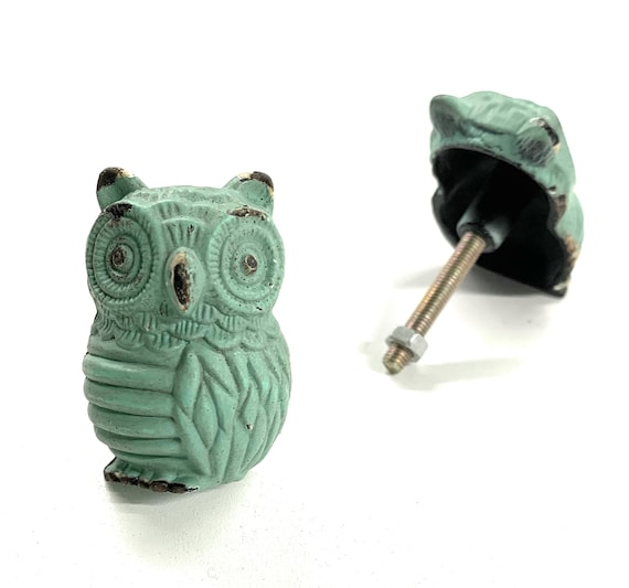 2 Green Owl Knobs | Country Style, Vintage | Furniture Restoration, Drawer Decoration | Knob011