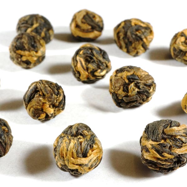 Golden Dragon Pearls Black Tea. Premium Loose Leaf Yunnan Black Tea.