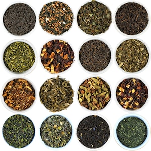 Gourmet Loose Leaf Tea Sampler. Choose From A Variety Of Green, Black, White, Chai And Herbal Teas. Makes great gift and stocking stuffer.