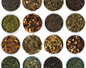 Gourmet Loose Leaf Tea Sampler. Choose From A Variety Of Green, Black, White, Chai And Herbal Teas. Makes great gift and stocking stuffer.